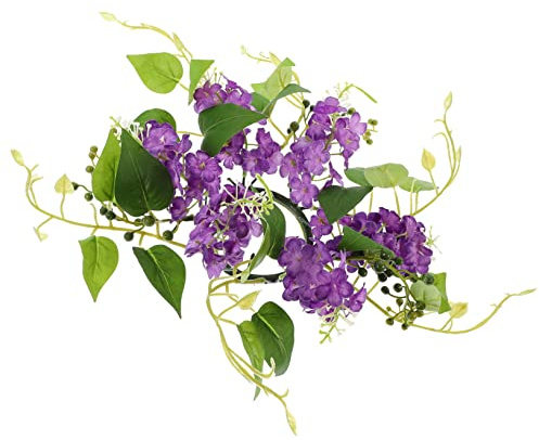 KICHOUSE Candle Wreath with Artificial Flowers Elegant Centerpiece Ring for Weddings Parties Home Decor Rustic Floral Candle Ring for Romantic Atmosphere Purple Hyacinth Design