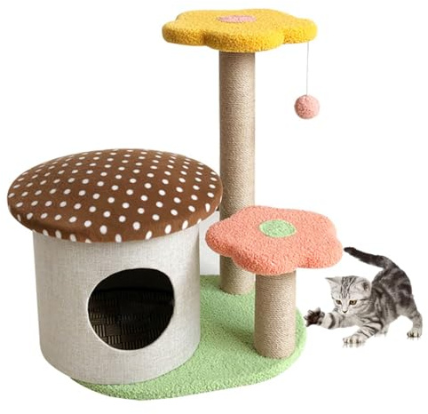 MJMLUCK Árbol para Gatos de Interior con Flores, Torre de 61 cm con Poste rascador y condominio, Muebles Modernos de Juguete para Gatitos, A (B)