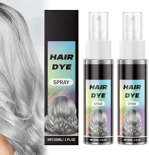 Clawrex Hårspray färg, 2 stycken grå tillfällig hårfärg spray tvättbar, 60 ml grå hårfärgsspray för tillfällig styling, snabb hårfärgning, färgat hår för halloween, karneval, cosplay