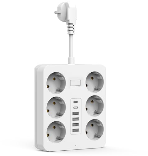 Multiprise Murale avec 6 Sortie AC et 6 Ports USB, 12 en 1 Prise Électrique Adaptateur Secteur avec Interrupteur, Secteur USB C Convient pour Domicile, Bureau, Compatible pour Phone, Pad