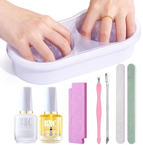 Deciniee Ensemble de bols de trempage pour ongles – Kit de dissolvant pour vernis gel / acétone acrylique avec huile pour cuticules, décolleur de cuticules et poussoir – Ensemble lime à ongles tampon