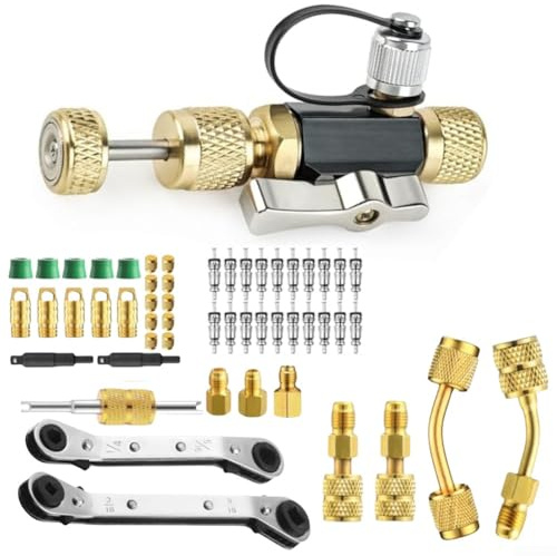 Jotekonoby HVAC Set di utensili per valvole con dadi in ottone, adattatori guarnizioni in gomma per kit di riparazione aria condizionata R410A R22 R407 R404 R32