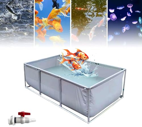 Vikbar canvas fiskpool med klar synpanel, ram i rostfritt stål och dräneringsventil för inomhus- och utomhusbruk