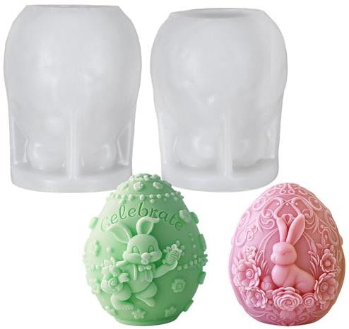 2 Stück Silikonform Ostern, Kerzen Silikonform Osterei, Kerzen Silikonformen Ostern, Kerzenformen zum Gießen, Silikon Kerzenformen Silikon Osterhase Kerzengießformen Gießform Osterei, Kerzenform