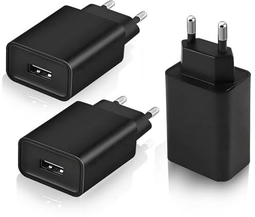 Lot de 3 Chargeurs USB 5 V 2 A Rapide | Adaptateur Secteur Universel pour Smartphone, Tablette, Montre Connectée, Écouteurs, Routeur WiFi, Lampe LED – Charge Sécurisée et Stable 100-240 V (Noir)