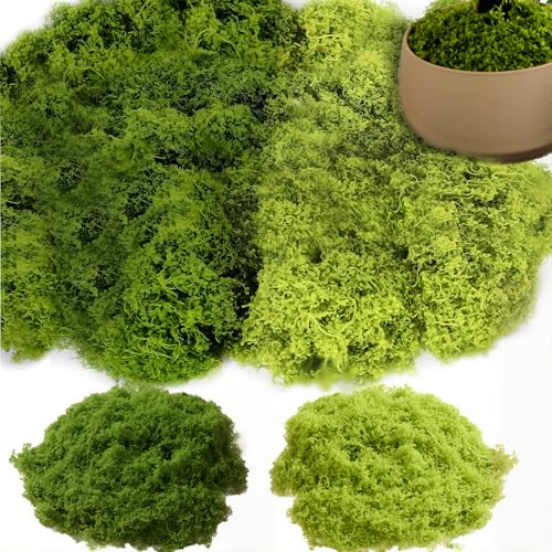 HLziy 100g Fake Moss, Faux Plants Artificial Moss for Indoor Plant Pots, Crafts, Decor, Model Making, Landscaping & More(50g Light Green + 50g Dark Green)