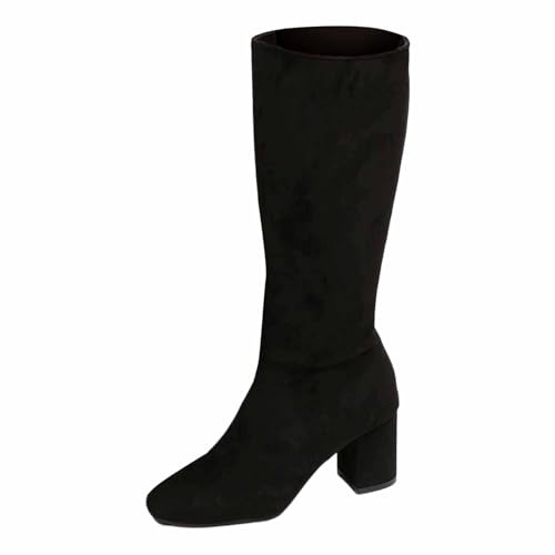 Generisch Botas de equitación de invierno hasta la pantorrilla, botines de ante a la moda con cremallera lateral, botas cómodas e informales de invierno/otoño, suela antideslizante, Negro , 35 EU