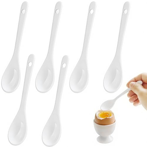Ferenando 6 Stück Eierlöffel Porzellan Weiß 12cm, Keramik Löffel | Keramiklöffel Klein, Porzellanlöffel Mini, Dessertlöffel, Marmeladenlöffel, Keramik Löffel für Tee, Kaffee, Honig, Joghurt
