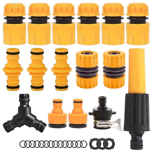 HIGA-JKL 16 Pack ABS Garden Hose Connectors Fittings Set Includes Quick Connect Coupler Waterstop Repair Double Male 1/2 & 3/4 Male Threaded Adapter Y Splitter Multi Faucet and Nozzle Connectors