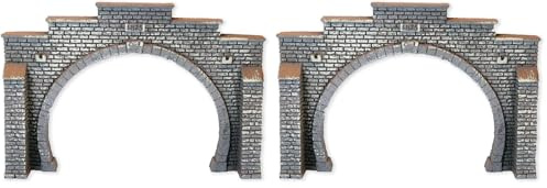 NOCH® Tunnel-Portal, 2-gleisig Steinmauer, 12,3 x 8,5 cm ideal für Spur N Modelleisenbahn (Packung mit 2)