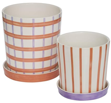 Atmosphera - Set de 2 pots de fleurs pool en dolomite 22,3x22,3x24,5cm orange et violet
