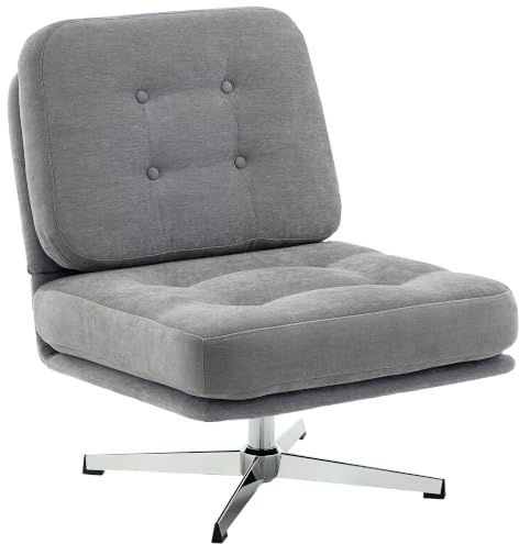 HOMCOM Sessel 360° Drehbarer Loungesessel mit Chenille-Optik Hellgrau | Breite Sitzfläche, Schneidersitz Polsterstuhl mit Metallbeinen, Gepolstert Relaxsessel Lesesessel, Wohnzimmer, Schlafzimmer