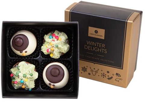 CHOCOLISSIMO - Schokolade Geschenk - 4 Edle Pralinen in Schneemann und Weihnachtsbaum Form, ohne Alkohol, Schokolade Weihnachten, Geschenkidee Kinder, Frau, Mann, Eltern, alkoholfrei - Winter Delights
