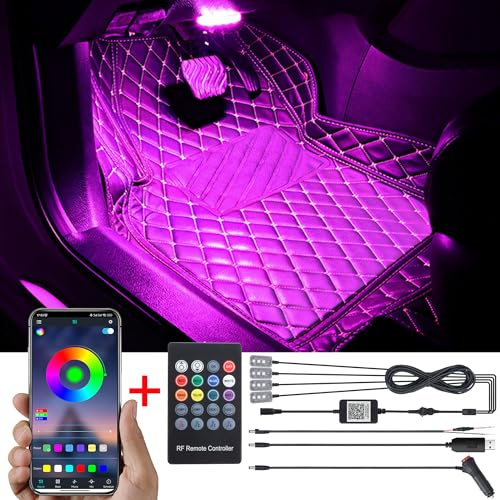 TABEN Umgebungslicht APP-Steuerung + RGB-Fernbedienung Auto Atmosphärenlicht Lampe DIY Refit 64 Farben Innenraum Fußraumbeleuchtung Dekoratives Licht 1W DC 12V-24V
