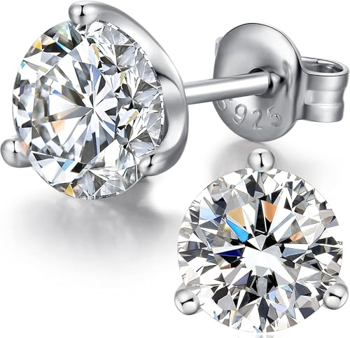 Jiamiaoi glittrande simulerade diamantörhängen för män kvinnor s925 sterling silver kubisk zirkonia runda fyrkantiga allergivänliga knoppörhängen 4 mm - 8 mm, 8mm, Sterlingsilver, Kubisk zirkonia