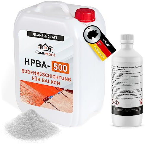 Home Profis® glänzender Balkonboden inkl. Glasperlen (10m²) | 30 Farben | Beton, Estrich & Fliesen | Flüssigkunststoff Außen | 2K Epoxidharz Bodenbeschichtung | RAL 7032 Kieselgrau | HPBA-500