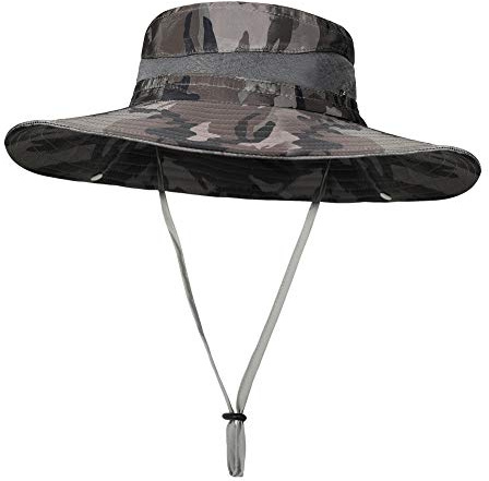 ZLYC Herren Camouflage Sonnenhut Safari Hut Mesh Outdoorhut Boonie Hut(Camo Grau)