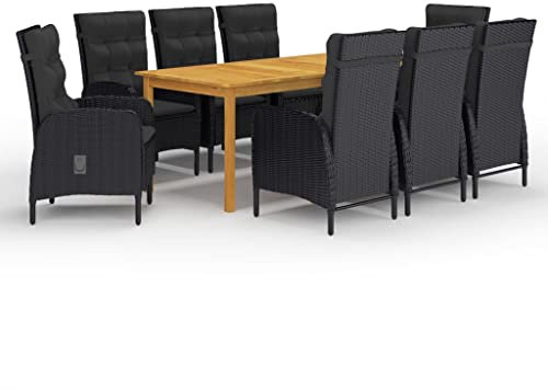 vidaXL Gartenmöbel 9-TLG. Sitzgruppe Gartengarnitur Sitzgarnitur Gartenset Tisch Stühle Gartentisch Esstisch Gartensessel Gartenstuhl Schwarz