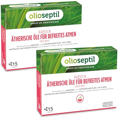 OLIOSEPTIL - Capsules Huiles Essentielles à Respirer - Association de menthol et d'huiles essentielles - Aide à Dégager le Nez & le Sinus - Assainit le Système Respiratoire - Lot de 2 produits