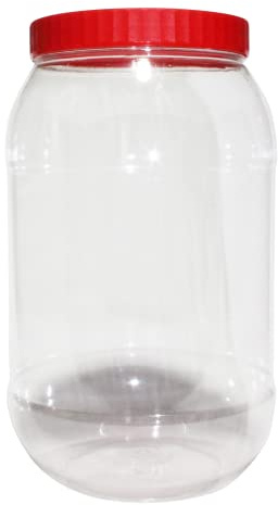 4000 ML Large Plastic Storage Jars with Lids Airtight Refillable Clear Durable Round Food Containers Set Red Screw Top Lids For Kitchen Food Storage, Hardware Storage, Cosmetics, Slime Making (1)