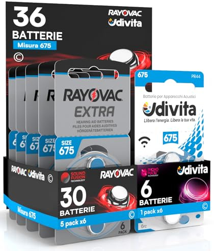 36 Batterien für Hörgeräte Rayovac Extra Advanced 675, 36 Batterien: 30 Rayovac + 6 Udivita