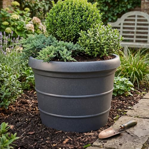 Trifibre 86cm Rotomoulded Large Planter (275L) - Frost-Proof Granite Effect | Heavy-duty classic plastic plant pot with 275L capacity, frost-proof and UV-resistant, ideal for gardens and patios.