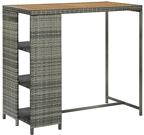 Gecheer Bartisch mit Regal Stehtisch Bistrotisch Gartentisch Balkontisch Beistelltisch Partytisch Gartentheke Gartenbar Theke Bar Tresen Terrassentisch Grau 120x60x110 cm Poly Rattan