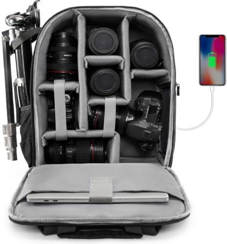CADeN Kamerarucksack Large Camera Bag Backpack Wasserabweisend Kameratasche | Leicht Zu Reinigen, Kompatibel mit Sony Nikon Canon eos r50. Kamera Rucksack für DSLR/SLR Kamera und Laptop, Schwarz. 3.0