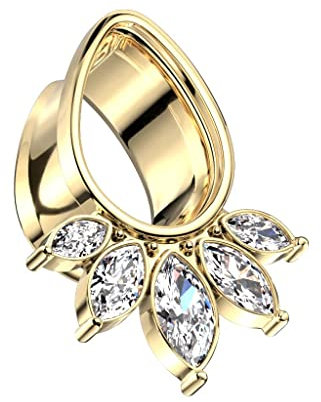 beyoutifulthings Ohr-Tunnel Gold Tränen-tropfen 5 Marquise Zirkonia Chirurgenstahl Ohr-Piercing Ohr-Schmuck Plug Sattel-Verschluss 16-mm