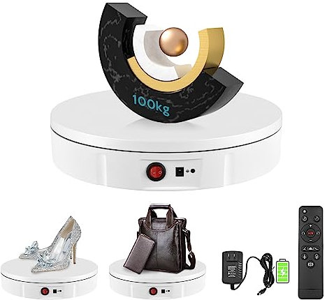 Base Girevole Elettrica, VAYOTOY Piattaforma Girevole Elettrico Ricaricabile 100KG Carico 30CM Diametro Piatto Girevole Elettrico con Telecomando Velocità Regolabile Direzione per Fotografia Display