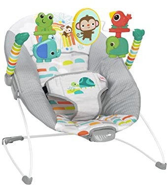 Bright Starts Comfortable Baby Bouncer with Soothing Vibration and Toys, Unisex, 0-6 Months (Playful Paradise)