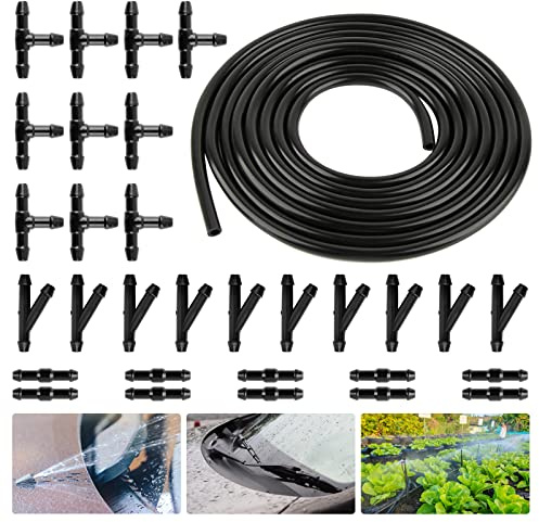 BETESSIN 3Meter Universal Scheibenwaschanlage Schlauch 4mm mit 30Pcs Scheibenwaschanlage Verbinder Wischwasserschlauch Reparaturset Auto Schlauchverbinder Gerade T- Y-Stück Auto Schlauch Anschluss