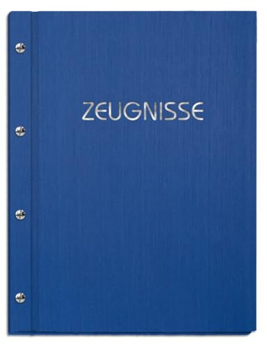 Zeugnismappe handgefertigt in blauer Leinenoptik mit Prägung | für Zeugnisse in DIN A4 - inkl. 12 Sichthüllen - handgefertigte Prägung in vielen Farbvarianten
