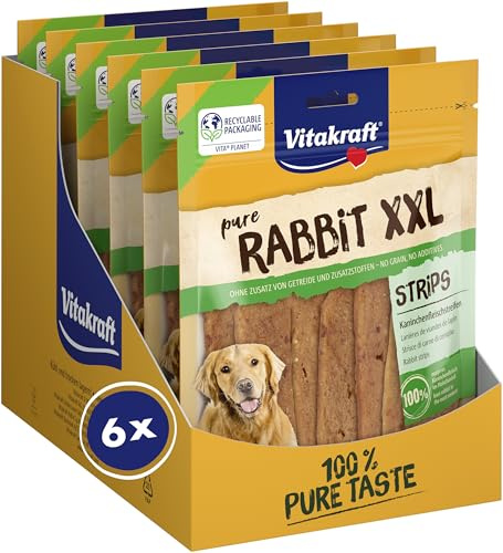 Vitakraft Pure Rabbit XXL Strips, Hundeleckerli, Kaninchenfleischstreifen, Hunde Trainingsleckerli, ohne Zusatz von Zucker (6X 250g)