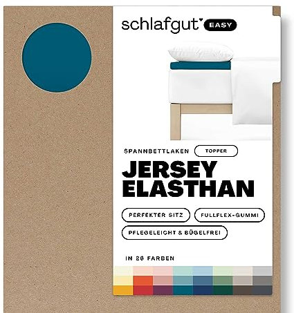 Schlafgut Easy Jersey Elasthan Topper Spannbettlaken 90x190 bis 100x220 Petrol Deep, Spannbetttuch aus superweicher Baumwolle mit Elasthan