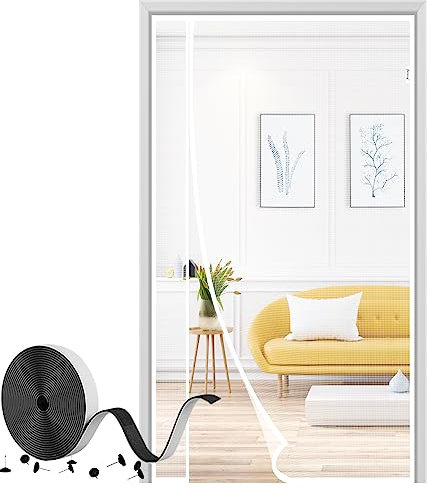 fowong Fliegengitter Balkontür Magnet Insektenschutz Tür 90x210cm, Magnetvorhang für Balkontür Terrassentür Kellertür Wohnzimmer, Kinderleichte Klebemontage Ohne Bohren, Weiß
