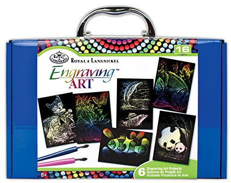 Pracht Creatives Hobby Royal & Langnickel - Kratzbild Tiere, 6 Bilder, Kratzbilder für Kinder und Erwachsene, mit 2 Kratzstiften und Vorlagen im Koffer