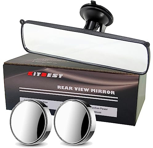 KITBEST Rear View Mirror for Driving Test, Driving Instructor Test Lesson Mirrors, Adhesive Car Mirror for Examiner Learner Driver - Extra Interior Suction Cup Rearview 250 x 71mm