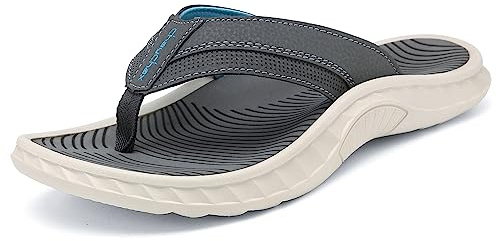 ChayChax Flip Flops för män bågstöd strandsandaler utomhus sport stringsandal med mjuk fotbädd, Ljusgrå-vit, 42 EU