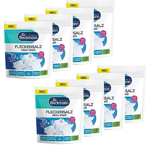Dr. Beckmann Fleckensalz Aktiv-Weiß | für weißere Wäsche | wirkt gegen mehr als 100 Flecken | inkl. Dosierlöffel | 8x 400g