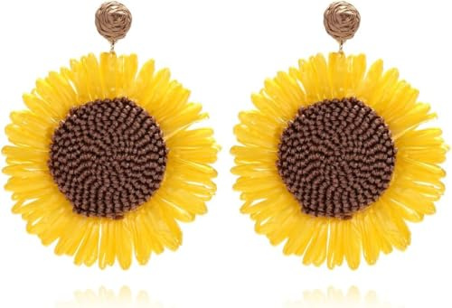 TOECCY Rattan Ohrringe für Damen Sonnenblumen Tropfen Ohrringe Boho Ohrringe Böhmische Statement Ohrringes Schmuck Geschenk für Frauen Sommer, Strand