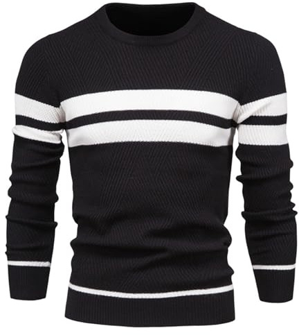 Genfien herrtröja rund hals stickad tröja varm finstickad tröja tröja för män tröja casual topp, svart, XL