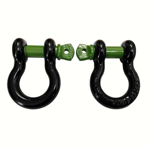 Desert Fox Winch Schäkel 2 Stück schwarz grün gebogen geschweifter Schäkel mit Augbolzen 3,25 Tonnen Bruchlast 5/8 Zoll (3.25, Tonnen)