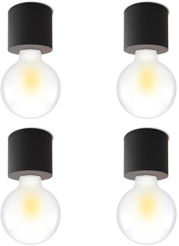 SSC-LUXon 4 Stück NAMBI Deckenleuchte flach rund mit E27 Fassung - Aufbauleuchte Lampenfassung E27 schwarz matt ohne Leuchtmittel