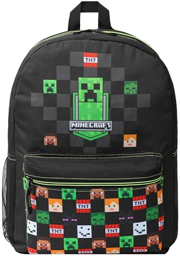 MINECRAFT Zainetti per Bambini con Tasca Frontale per Sport, Palestra, Viaggi - Regalo Bambino (Nero)
