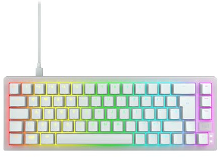 Cherry XTRFY K5V2 Compact, Teclado Gaming Mecánico en Formato 65%, Distribución de Teclado Inglés UK (QWERTY), Sistema Hot Swap, Switches MX2A Red, Blanco/Transparente