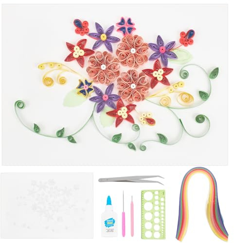 WEBEEDY Blumenpapier-Quilling-Sets DIY-Handwerk Zeichenpapiere Quilling-Zubehör Komplette Quilling-Zubehör-Sets Mit Vorlage Herrscher Kugelschreiber Quilling-Werkzeug, Papierstreifen, Leim