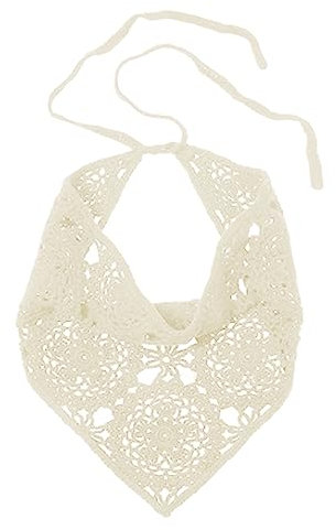 tixoacke Florales Haarbandana, gestricktes Kopftuch, Damen, Bandana, handgefertigt, gehäkelt, dreieckig, mit Bändern, gehäkeltes Haarband, Kopftuch, Kopftuch, Stirnbänder für Damen