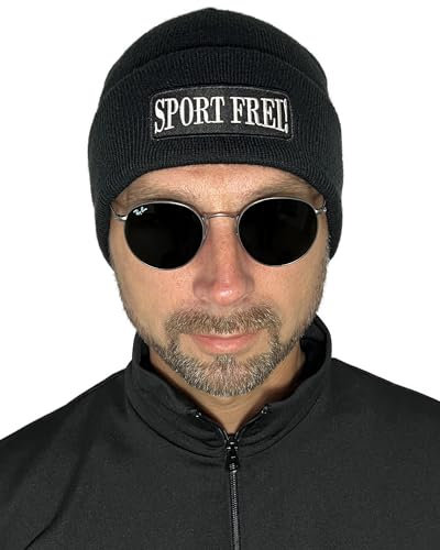 No Face No Name Mütze Sport Frei! in schwarz I Unisex I bestickter Aufnäher I Beanie Strickmütze Wintermütze