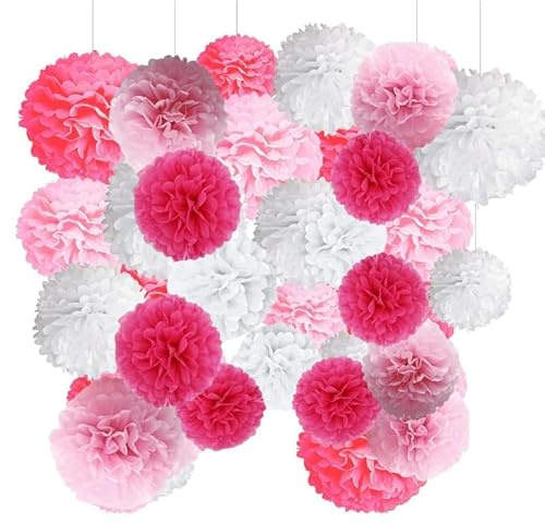 Decoraciones de boda Pompoms 12 rosas de papel de seda pompones de papel guirnalda de papel redondo flores de papel flores de papel para cumpleaños, despedida de soltera, fiesta de compromiso, Año